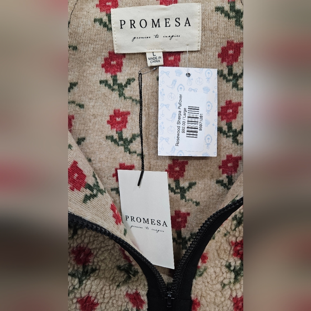Promesa Floral Print Fleece Half Zip Pullover Jacket - Picture 8 of 10